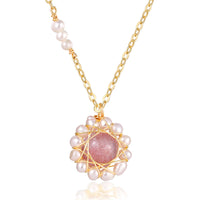 Strawberry Crystal Pearl Necklace