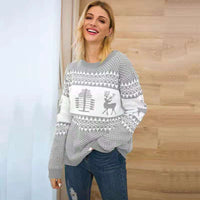 Pull de Noël Pull tricoté à imprimé géométrique d'élan mignon