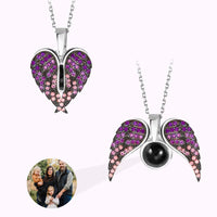 100 Languages Love or Personalized Projection Photo Angel Wings Necklace