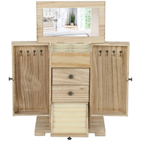 4-Tier Wooden Jewelry Box For Women, Jewelry Organizer With Mirror And 2 Drawers For Rings Earrings Necklaces, Brown