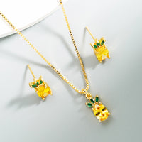 Strawberry Pineapple Pure Copper Stud Earrings Necklace Set