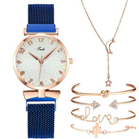 Mesh Quartz Watch Bracelet Bangle Set (6 Pcs)