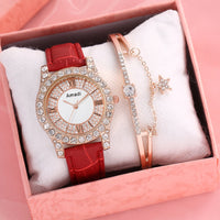 Rhinestone-embedded Roman Face Simple Fashion Quartz Watch Bracelet Gift Set