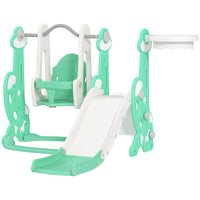4 In 1 Toddler Slide And Swing Set For Ages 1.5-4, Toddler Playset Playground With Climber, Basketball Hoop, Green