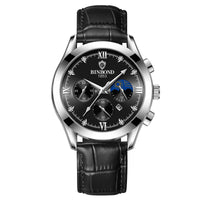 Calendrier lumineux étanche en cuir véritable montre de mode en acier inoxydable (hommes)