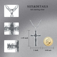 925 Sterling Silver Cross Pendant with Stainless Steel Figaro Chain Oxidized Cross Necklace