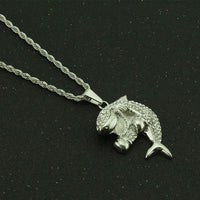 Collier pendentif en forme de requin de boxe incrusté de strass pour hommes et femmes