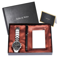 Quartz Watch Credit Card Case Gel Pen Gift Set (Mens)
