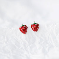 Cute Red Strawberry Fruit Stud Earrings