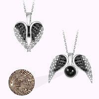100 Languages Love or Personalized Projection Photo Angel Wings Necklace