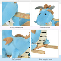 Wooden Dinosaur Rocking Horse, Realistic Sounds, Prehistoric Child Ride-On Toy, Blue, For 18-36 Months