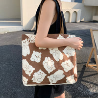 Sac en toile imprimé ours mignon pour femmes, sacs à bandoulière assortis avec tout, sacs à main quotidiens de grande capacité pour étudiantes
