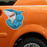 Autocollant de dessin animé 3D requin de musculation, autocollants créatifs pour pare-chocs, 15x14cm