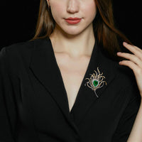 Broche en plumes de paon, ensemble de Zircon galvanisé bicolore émeraude