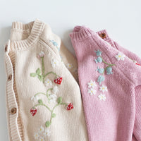 Hand Embroidered Strawberry Flower Cardigan (Toddler/Child)