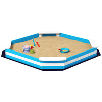 Kids Sandbox With 4 Corner Seats, Bottom Liner For Backyard, Garden, Outdoor, 52 X 52 X 6, Blue