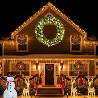 60in Pre-lit Christmas Wreath, Lighted Artificial Xmas Wreath With 220 Cold & Warm White Lights And 600 PVC Tips And DIY Ornaments, For Front Door Gate Wall Xmas Party Decorations, Light Green