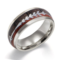 Stainless Steel Wood Grain Arrow Inlaid Ring (Mens)