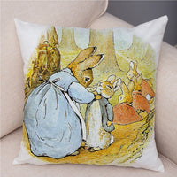 Storybook Cartoon Rabbit Peach Skin Fabric Pillow Cover