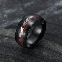 Stainless Steel Wood Grain Arrow Inlaid Ring (Mens)