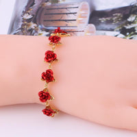 Pulsera de cadena de rosas rojas