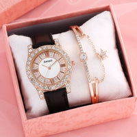 Rhinestone-embedded Roman Face Simple Fashion Quartz Watch Bracelet Gift Set
