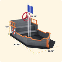 Kids Wooden Sandbox Pirate Ship Sandboat W Bench Seat Storage Space Cedar Wood, Gray