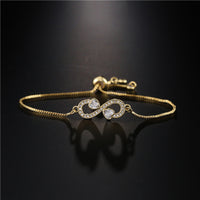 Pulsera con dije de infinito y corazón de circonio para mujer, microconjunto de latón ajustable