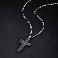 925 Sterling Silver Cross Pendant with Stainless Steel Figaro Chain Oxidized Cross Necklace