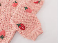 Strawberry Crew Neck Long Sleeve Knit Sweater