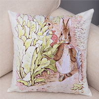 Storybook Cartoon Rabbit Peach Skin Fabric Pillow Cover