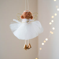 Christmas White Tulle Skirt Golden Wings Angel Girl Pendant