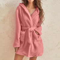Plush Hooded Short Bath Robe