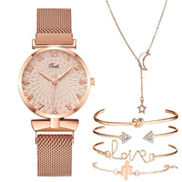 Mesh Quartz Watch Bracelet Bangle Set (6 Pcs)