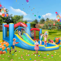 Inflatable Water Slide Bounce House W 550W Blower, Large Trampoline, Splash Pool, Basketball Hoop, Dart Board