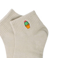 Low Cut Cactus Embroidery Ribbed Socks