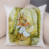 Storybook Cartoon Rabbit Peach Skin Fabric Pillow Cover