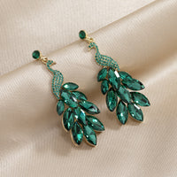 Boucles d'oreilles paon en cristal de diamants rétro à la mode