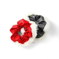 Faux Leather and Fur Scrunchie Set (2 Pcs)
