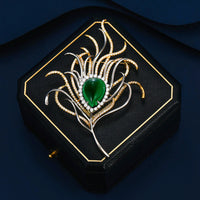 Broche en plumes de paon, ensemble de Zircon galvanisé bicolore émeraude