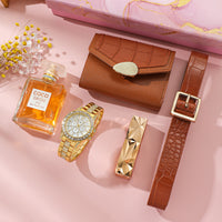 Fashion Watch Wallet Belt Perfume Lipstick Gift Set (5 Pcs)