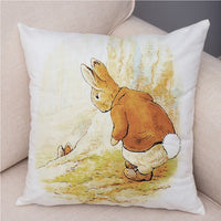 Storybook Cartoon Rabbit Peach Skin Fabric Pillow Cover
