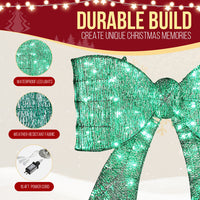 Pre-lit Outdoor Giant Bowknot Christmas Decoration, Lighted Metal Frame With 124 Green LED Lights, For Front Door Gate Wall Indoor Outdoor Holiday Party, Green