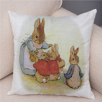Storybook Cartoon Rabbit Peach Skin Fabric Pillow Cover