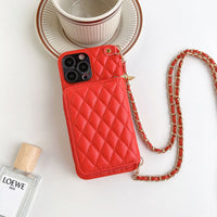 Luxury Rhombus Leather Crossbody Wallet iPhone Case