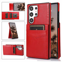 Solid Color Leather Card Wallet Samsung Phone Case