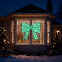 Pre-lit Outdoor Giant Bowknot Christmas Decoration, Lighted Metal Frame With 124 Green LED Lights, For Front Door Gate Wall Indoor Outdoor Holiday Party, Green