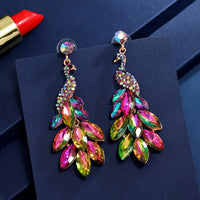 Súper aretes de cristal de diamantes de pavo real con temperamento