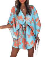 V-Neck Tie Printed Beach Dress