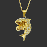 Collier pendentif en forme de requin de boxe incrusté de strass pour hommes et femmes